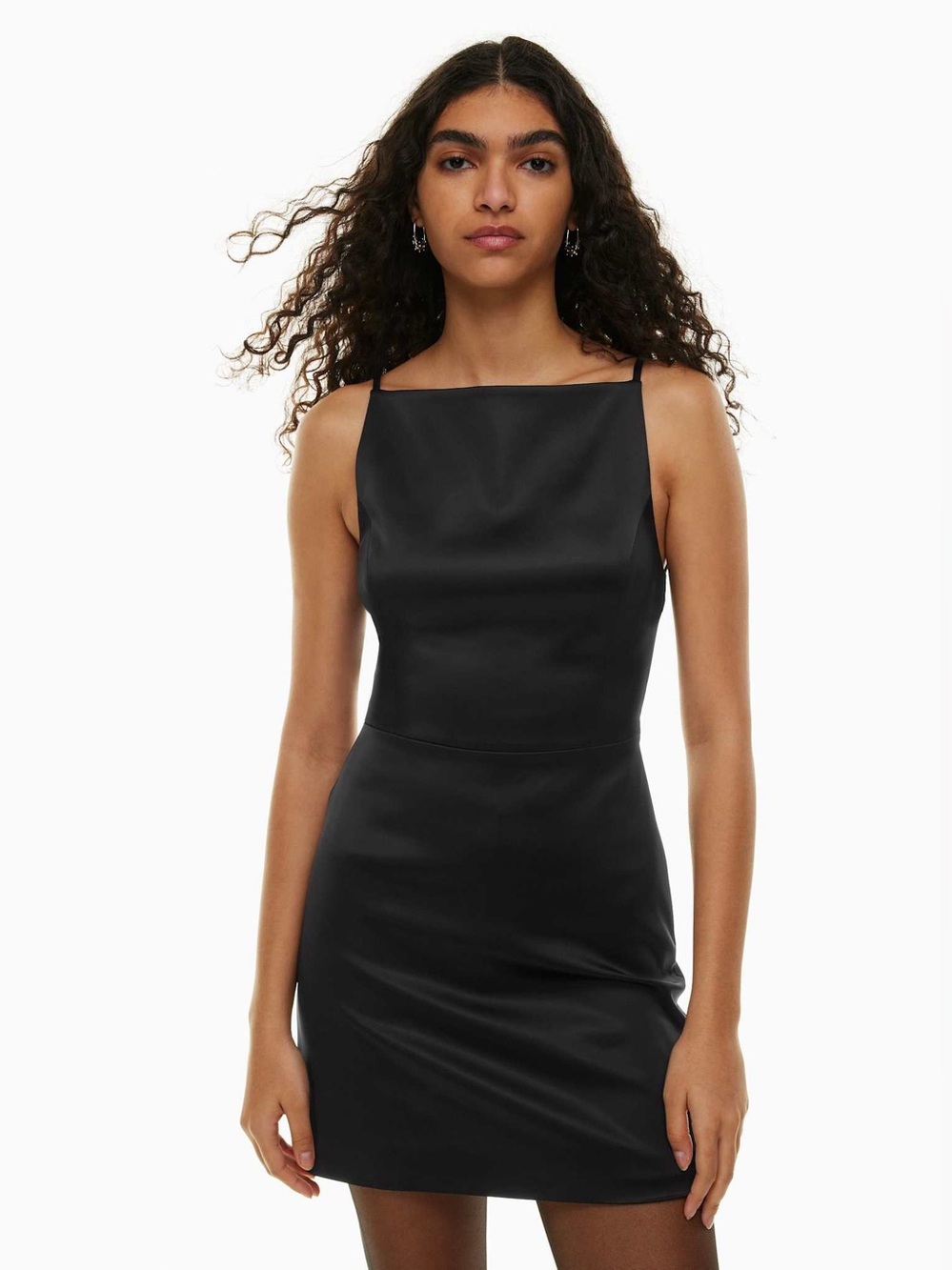 Aritiza Francie Black Satin Square-Neck Mini Dress